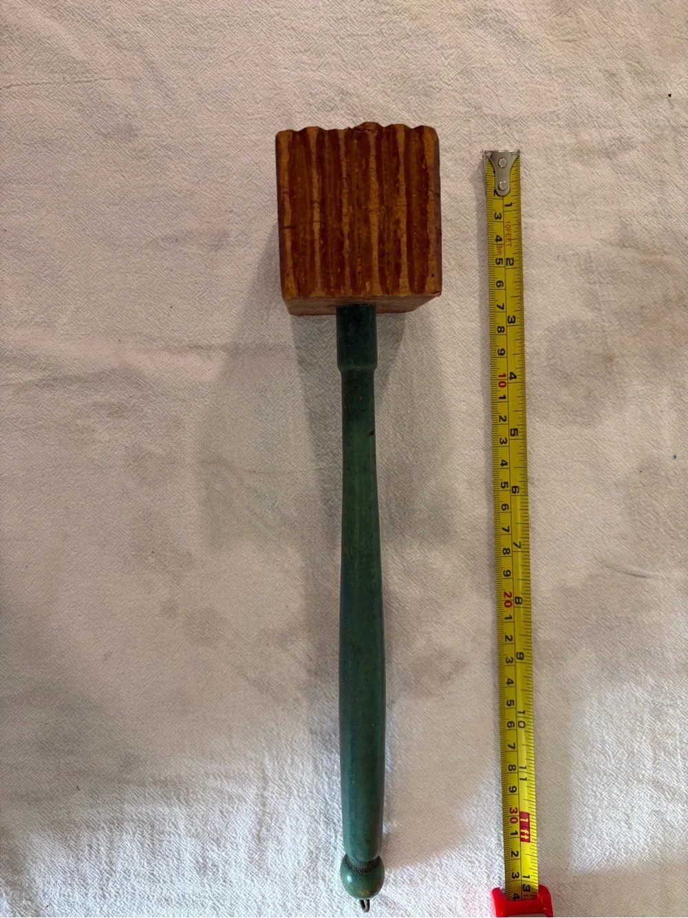 Vintage Wooden Meat Tenderizer Mallet with Green